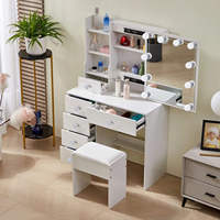 Ensemble de coiffeuse moderne en bois blanc pour filles avec miroir éclairé et tiroirs de rangement multiples, table de maquillage complète pour chambre à coucher