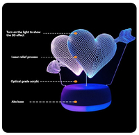 Veilleuse LED 3D ours en peluche avec ballons cœur Base de lampe acrylique Télécommande 16 couleurs Chargement USB pour décor de chambre à coucher