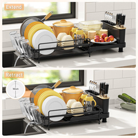 Organisateur de vaisselle multifonction Étagère à vaisselle rétractable Supports de rangement pour assiettes de cuisine Séchoir à vaisselle avec plateau