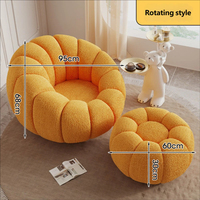 Fauteuil inclinable moderne une place en laine d'agneau, forme citrouille, avec fonction pivotante pour salon et salle à manger