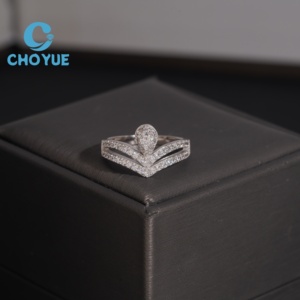Elegant 925 Sterling Silver Pear Shape Moissanite Set Full Pave Accent Halo Ring Classic Bridal Engagement Wedding Jewelry <b>Gift</b> - Product Image 2