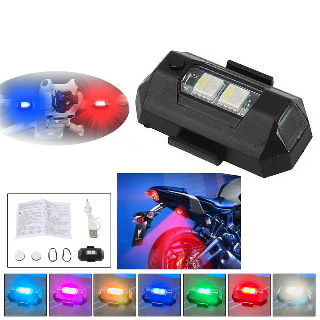 Powermotor Mini LED Flashing Warning Signal Light USB Universal Aircraft Night Drone Strobe for Motorbike Lighting System