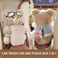 Poubelle de voiture, boîte à mouchoirs 2-en-1, adorable petit ours créatif, boîte d'accoudoir de voiture, bac de rangement, sac poubelle pour voiture