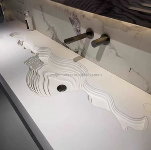 <span class=keywords><strong>Lavabo</strong></span> de mano con terrazas de mármol blanco creativo para baño de diseño moderno <span class=keywords><strong>Lavabo</strong></span> de baño montado en la pared con acabado pulido Premium - Product Image 1