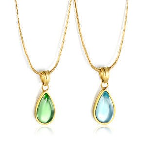 สร้อยคอจี้รูปหยดน้ำ โซ่ทอง ประดับพลอยสีเขียวสีน้ำเงิน ดีไซน์เก๋ เครื่องประดับแฟชั่นสำหรับผู้หญิง สวมใส่ได้ทุกวัน เหมาะเป็นของขวัญ - Product Image 1