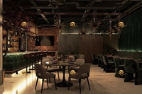 Conception graphique d'intérieur de bar et de restaurant élégant, idée de design commercial pour restaurant, table et chaise modernes pour restaurant et café