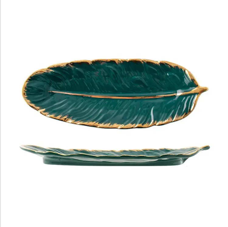 Plato de cerámica con forma de hoja de plátano para decoración del hogar, bandeja de almacenamiento de joyería, plato de postre de porcelana, estilo nórdico Ins