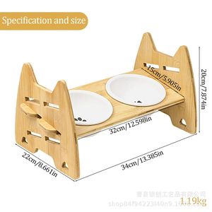 Support surélevé pour gamelles de chat en bois massif, double station d'alimentation avec bols pour nourriture et eau, pour animaux de compagnie d'intérieur, usage domestique - Product Image 4