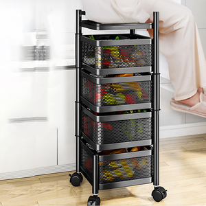 NFS 3-5단 주방 수납 회전 트롤리, 바퀴 달린 사각 메탈 핸드 카트 - Product Image 3