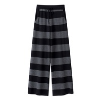 Pantalon de sport décontracté YUNCHI style américain, rayé, longueur intégrale, coupe régulière, avec poches, 100 % cachemire pur, taille élastique, pour femme