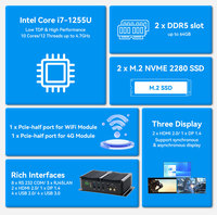 Potente más nuevo 12 TH Gen I5 1235U/I7 1255U Mini PC 2 * DDR5 3 * RJ45 2,5G LAN /8 * RS232 COM GPIO Tarjeta SIM 8 * USB 2 * NVME PC industrial
