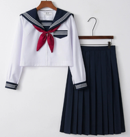 Uniforme d'écolière japonaise grande taille JK Noir Marin Basique Dessin animé Uniforme de marin Ensembles Costume Femme Fille Costume