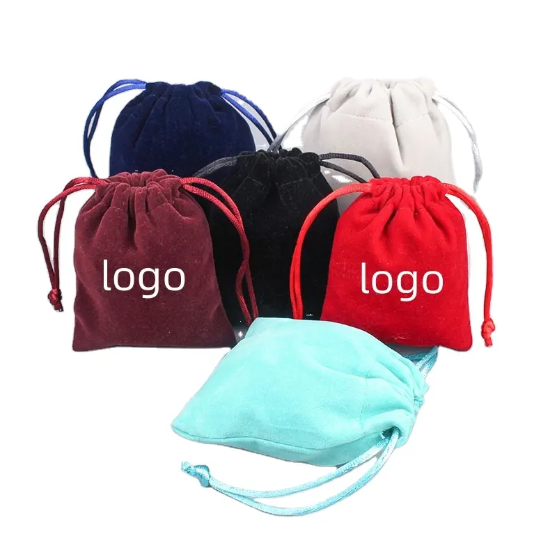 Bolsa de veludo para cosméticos e joias, bolsa pequena com cordão para armazenamento, logotipo personalizado, estampada para presente, bolsa pequena para joias de veludo