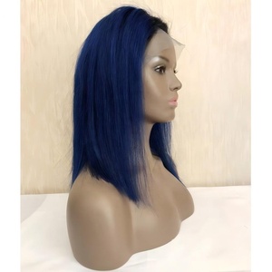 Stock Ombre Two Tone Color 100% Virgin Brazilian Human Hair T1B/<strong>Blue</strong> 12" Black Roots BOB Straight Full Lace Dark <strong>Blue</strong> <strong>Wig</strong> - Product Image 1