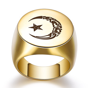Star <b>Moon</b> Laser Engraved Stainless Steel <b>Ring</b> 22MM Simple Round Design For Women Gift Jewelry - Product Image 5