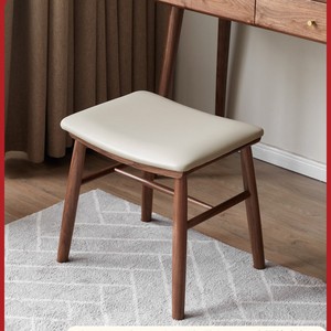 Tabouret de dressing en bois massif avec siège rembourré pour chambre à coucher, usage domestique - Product Image 5