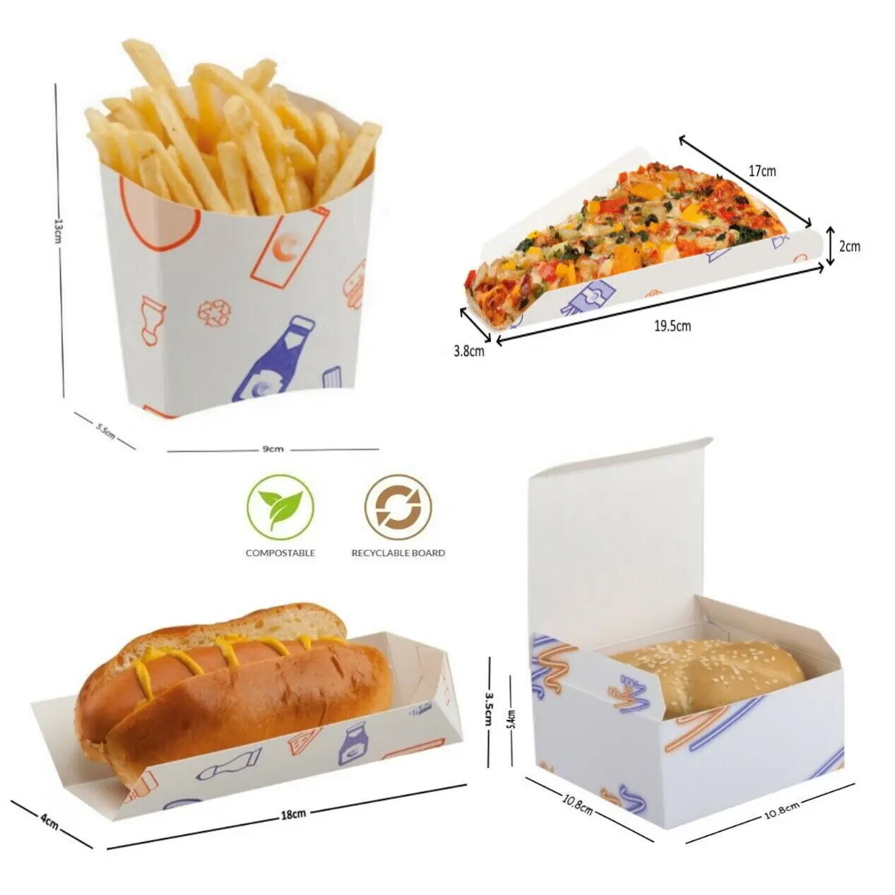 Caja de hamburguesas de comida rápida reciclable desechable de fábrica pollo frito para llevar caja de perritos calientes para llevar contenedores