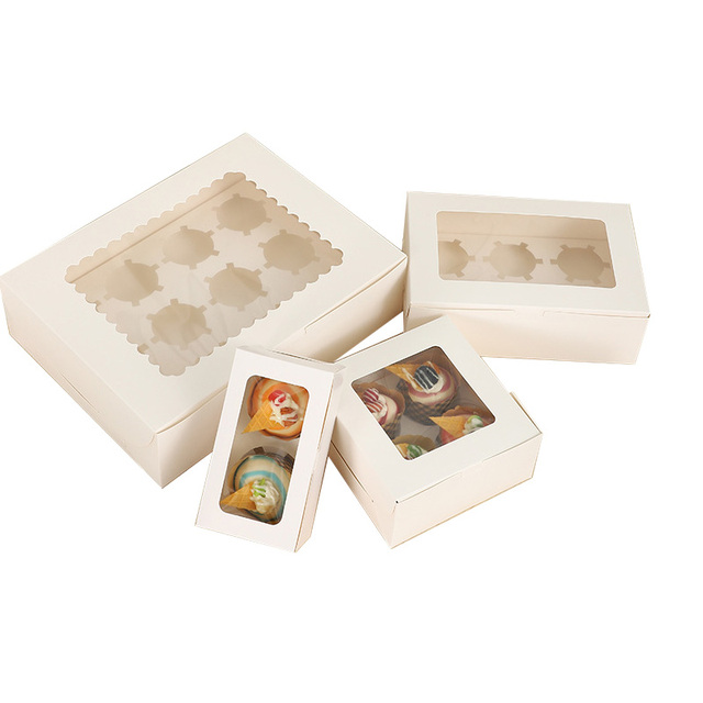 Custom Logo Food Grade White Paper Cardboard Folding Window Gift Box for Single 2 4 6 12 Hole Cupcake Packaging