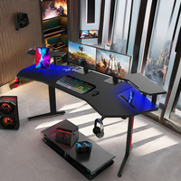 Grand Bureau Meilleur Marché Fibre de Carbone en Forme Grande Longue Maison Ordinateur Personnalisé Coin LED Esports Bureau de Jeu