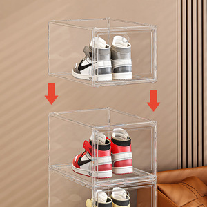 <b>Clear</b> Stackable Acrylic Shoe Organizer for Closet Easy Assembly Injection Plastic Rectangle Sneaker <b>Containers</b> Lids Size 14 Fit - Product Image 2