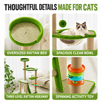 Arbre à chat multi-niveaux en gros avec lits en rotin, poteaux à gratter en sisal, gamelle transparente, perchoirs et jouets interactifs