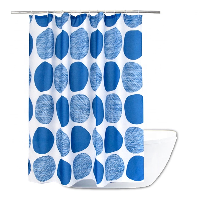 Durable Jacquard Weave Polyester Fabric Blue Circle Printing Shower Curtain