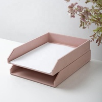 Ensemble de bureau de direction en cuir rose de qualité supérieure + MDF, organiseur de bureau en cuir pour femmes