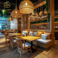 Ensemble de table et chaises carrées en bois personnalisées Ron Group pour restaurant, sièges de banquette en cuir à dossier haut, tabourets de bar, mobilier de chaise