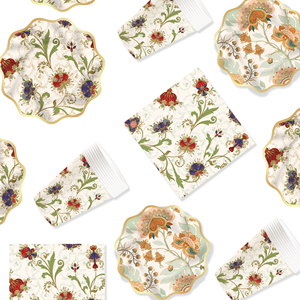 ชุดอุปกรณ์จัดงานเลี้ยงธีมดอกไม้ DAMAI Kaki ชุดตกแต่งงานเลี้ยง ชุดจานชามกระดาษแบบใช้แล้วทิ้ง ชุดจานกระดาษสำหรับงานเลี้ยง - Product Image 4