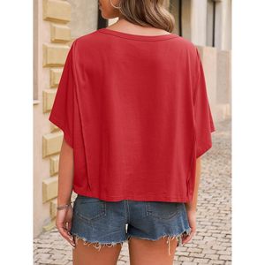 Camiseta Corta Oversize Personalizada para Mujer, Cuello Redondo, Manga Corta, Informal, Holgada, Básica, Transpirable, para Verano y Ejercicio - Product Image 3