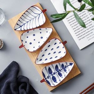 Hand-painted Underglaze Colored <b>Ceramic</b> Snack Dish Set Leaf-Shaped Dried Fruit Nut Dishes with Wooden Tray Sushi Fruit Dish - Product Image 2