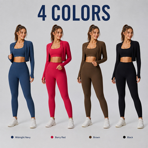 Conjunto Deportivo de 3 Piezas para Mujer, Sujetador Deportivo Elástico en 4 Direcciones, Leggings Moldeadores, Chaqueta con Cierre, para Yoga, Pilates, Running, Gimnasio - Product Image 4