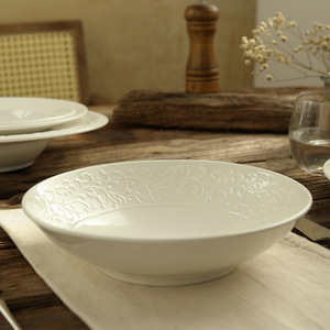 Piatto da pranzo in ceramica francese goffrato di alto livello per matrimoni-casa occidentale piatto di <span class=keywords><strong>Pasta</strong></span> profonda cappello di paglia che serve piatti soffici - Product Image 3