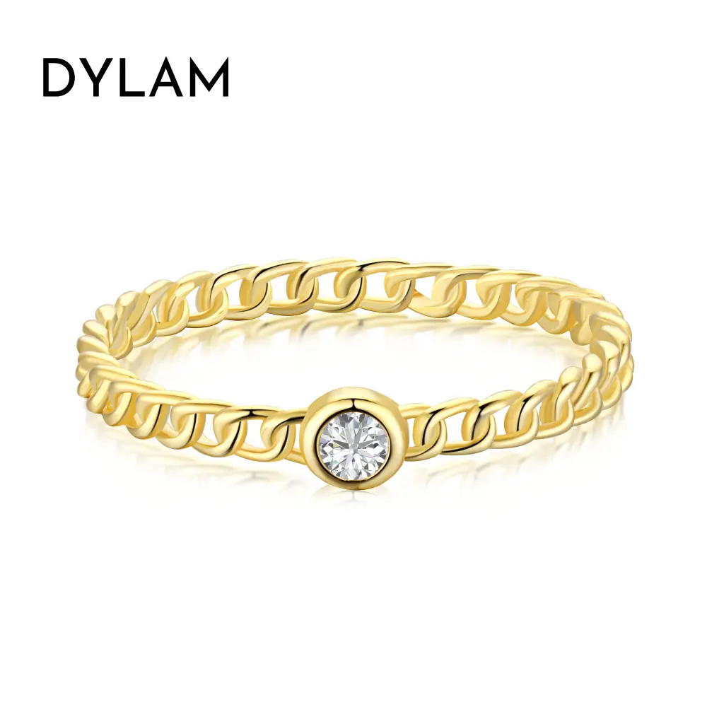 Кольцо Dylam из стерлингового серебра S925 пробы с маленькой цепочкой, легкое позолоченное кольцо с кубическим цирконием, 14 к, 5 долларов, недорогой роскошный