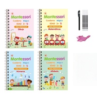4 Cuadernos Mágicos Montessori en Español, Reutilizables, para Práctica de Escritura a Mano para Niños en Preescolar, Educativos