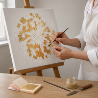 Cuadro Decorativo de Pared en Relieve 3D con Textura Dorada y Blanca, Arte Abstracto en Lienzo para Sala de Estar o Decoración de Hotel