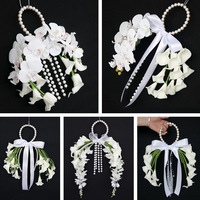 Bouquet de mariage artificiel blanc avec poignée en perles, fausse orchidée, lys calla, bouquet de mariée et de demoiselle d'honneur pour la décoration de la cérémonie de mariage