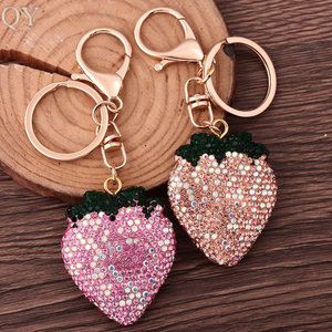 QY Kawaii Strawberry Rhinestone Crystal Keychain Cute Fruit <b>Bag</b> Charm <b>Key</b> <b>Ring</b> Fashion Pendant Gift for Women Wholesale - Product Image 4