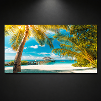 Impression murale de plage tropicale des Caraïbes, paysage marin avec cocotiers et îles, pour salon, hôtel, complexe hôtelier, intérieurs côtiers