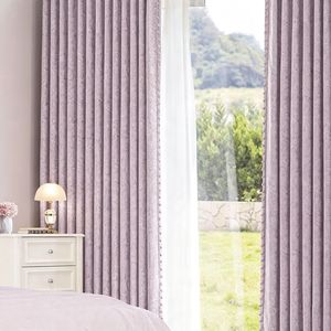 Tende Oscuranti Complete in Ciniglia Jacquard Morris Flower, Drappeggi Francesi con Pompon Rosa Antico, Vendita all'Ingrosso al Metro - Product Image 3