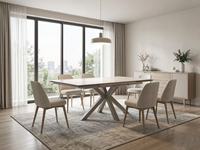 Table de cuisine moderne en céramique beige extensible avec base géométrique – Offre spéciale