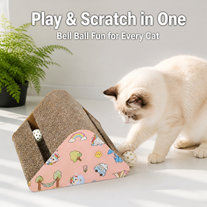 Lit grattoir triangulaire pour <span class=keywords><strong>chat</strong></span> avec clochette en carton ondulé, mobilier de protection pour chats d'intérieur, vente en gros - Product Image 3
