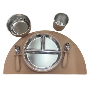 8 "in Silicone in acciaio inox piatto ciotola cucchiaio forchetta in Silicone di aspirazione per bambini stoviglie per bambini - Product Image 3