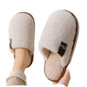 Chaussons d'automne/hiver pour couples, semelle souple antidérapante, intérieur/extérieur, avec dessus en peluche synthétique et doublure en coton, motif rayé - Product Image 2
