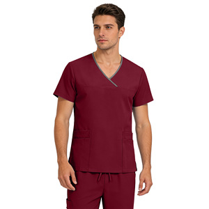 Unisex Medical Scrub Set Burgundy V-Neck Top Pants Moisture Wicking Hospital Uniforms - Product Image 5