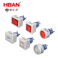 Interrupteur à bouton-poussoir personnalisable HBAN 22 mm en plastique avec LED, étanche IP65, 5A 250V, électronique, 1NO1NC, tête ronde, borne à broches