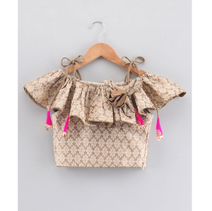 Haut en brocart tendance pour filles avec pantalon dhoti imprimé festif, or rose, vêtements ethniques pour enfants, à la mode - Product Image 2