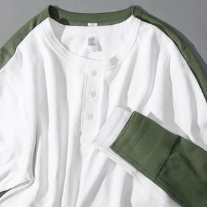 T-shirt blanc 100 % coton tricoté épais pour <span class=keywords><strong>homme</strong></span>, col montant, manches longues, style décontracté, haut de base tendance, design uni, printemps-automne - Product Image 4