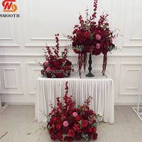Boule de fleurs artificielle en soie rose bordeaux SMS 50 cm pour centres de table de mariage, boules florales artificielles pour la décoration de table d'événements