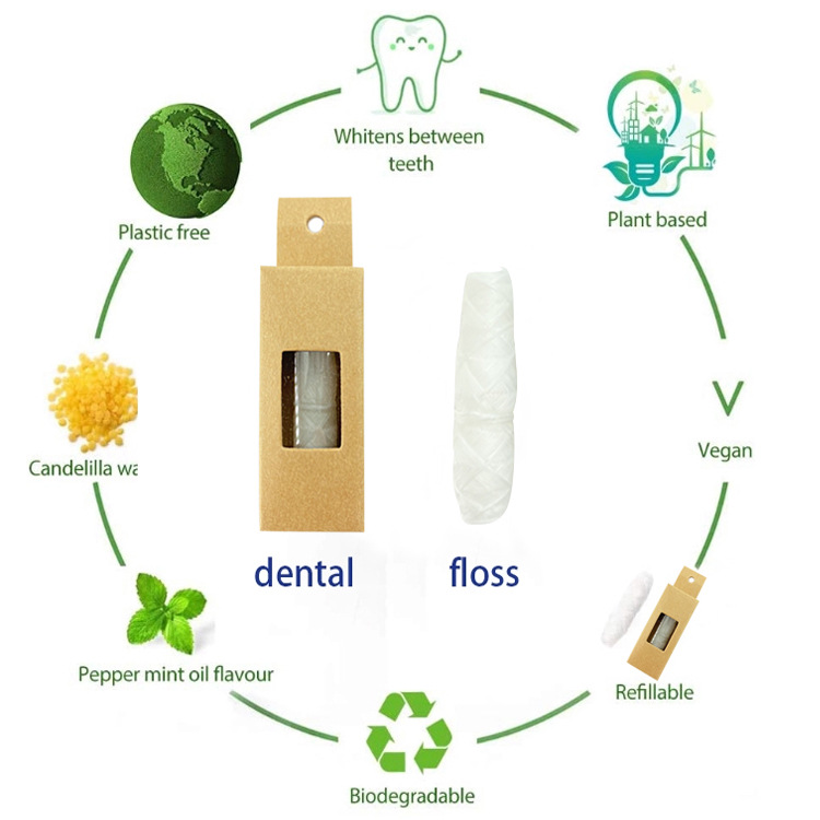 خيط تنظيف أسنان من فحم الخيزران صديقة للبيئة بطول 30 متر مع زجاجة زجاجية خيط على شكل ذرة طبيعي بدون نفايات قابلة للتحلل